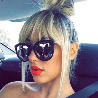 2019 Trendy Women UV400 Black Mirror Coating Sun Glasses